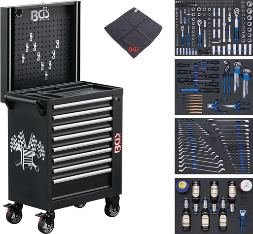 Servante d'atelier - 8 tiroirs avec 296 outils - qualité BGS - Promo